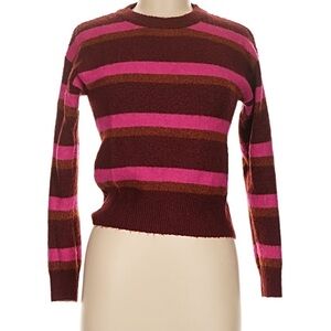 Stylish Striped Crew Neck Sweater in Pink and Brown